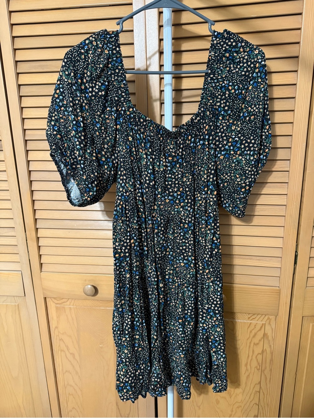 wild fable Black Floral Smocked Puff Sleeve Mini Dress